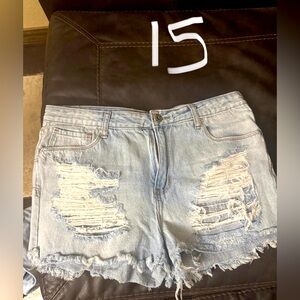 Distressed Light Blue Denim Shorts